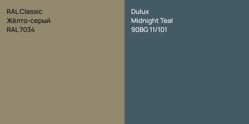 RAL 7034 Жёлто-серый vs 90BG 11/101 Midnight Teal