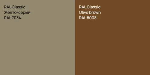 RAL 7034 Жёлто-серый vs RAL 8008  Olive brown