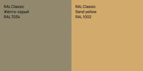 RAL 7034 Жёлто-серый vs RAL 1002  Sand yellow