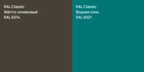 RAL 6014 Жёлто-оливковый vs RAL 5021 Водная синь