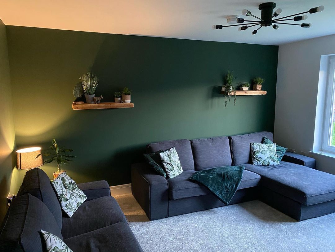 Дизайн гостиной с темно-зеленым цветом Duck Green
