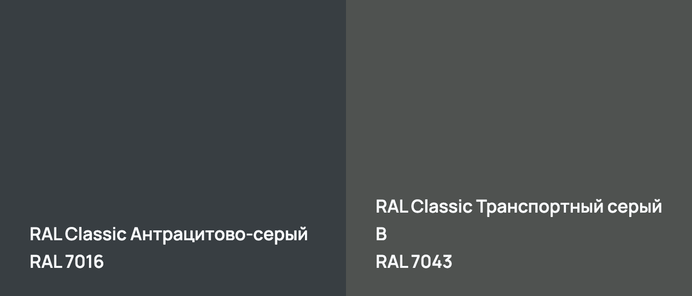 RAL Classic Антрацитово-серый RAL 7016 vs RAL Classic Транспортный серый B RAL 7043
