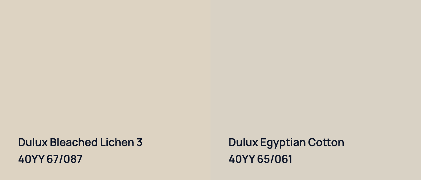 Dulux Bleached Lichen 3 40YY 67/087 vs Dulux Egyptian Cotton 40YY 65/061