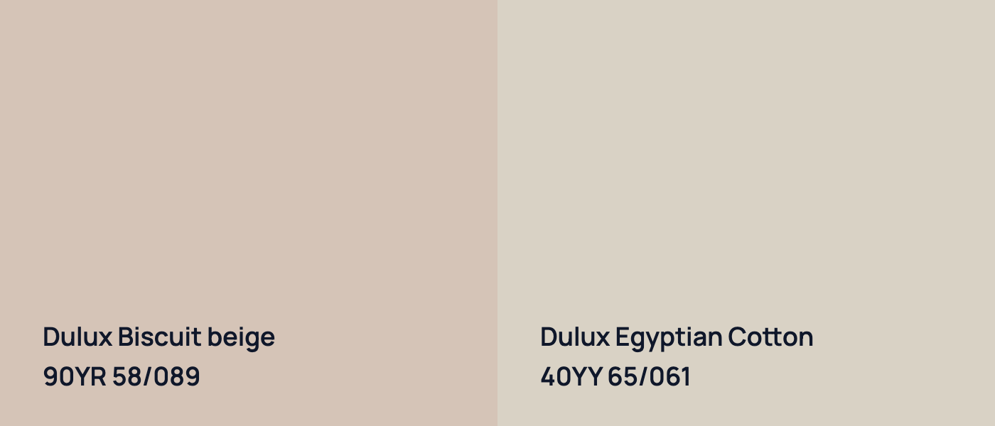 Dulux Biscuit beige 90YR 58/089 vs Dulux Egyptian Cotton 40YY 65/061
