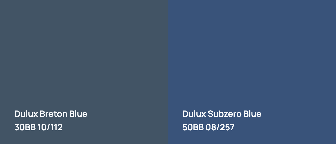 Dulux Breton Blue 30BB 10/112 vs Dulux Subzero Blue 50BB 08/257