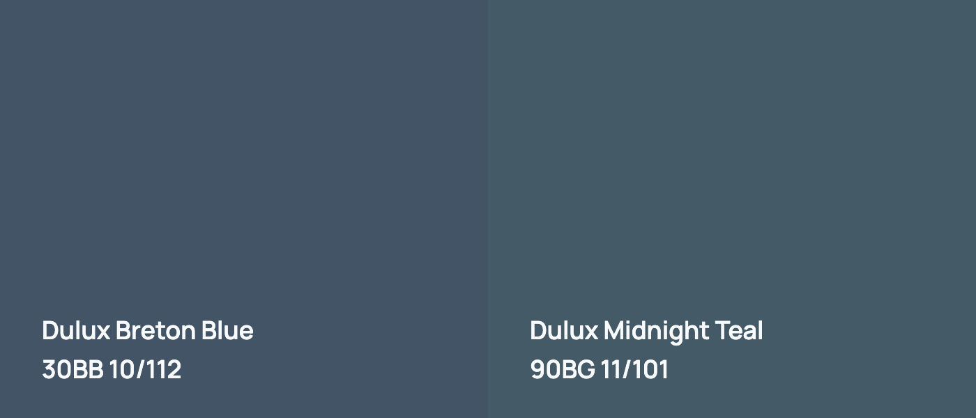 Dulux Breton Blue 30BB 10/112 vs Dulux Midnight Teal 90BG 11/101