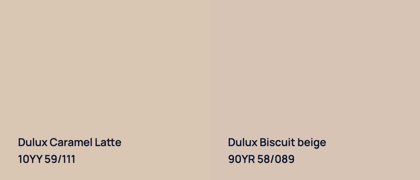 Dulux Caramel Latte 10YY 59/111 vs Dulux Biscuit beige 90YR 58/089