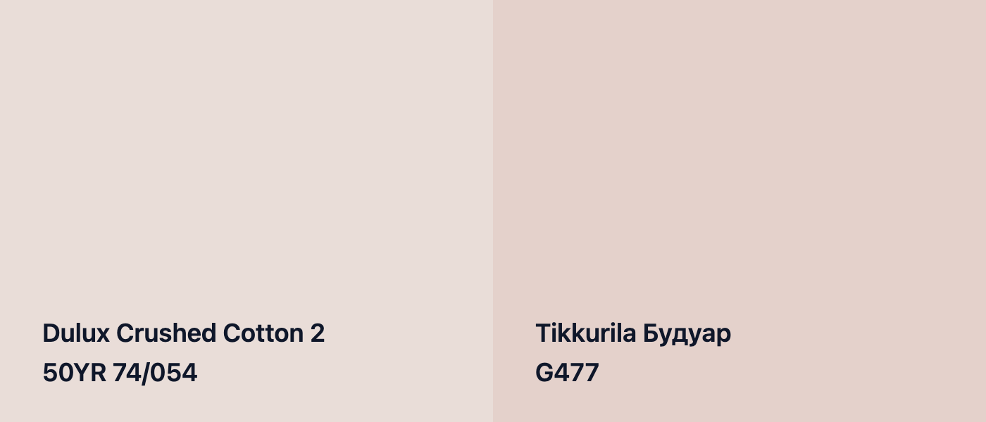 Dulux Crushed Cotton 2 50YR 74/054 vs Tikkurila Будуар G477