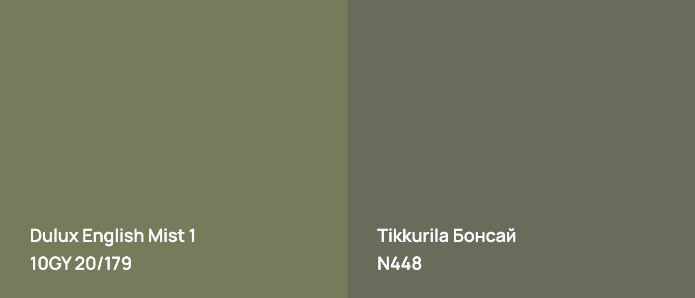 Dulux English Mist 1 10GY 20/179 vs Tikkurila Бонсай N448