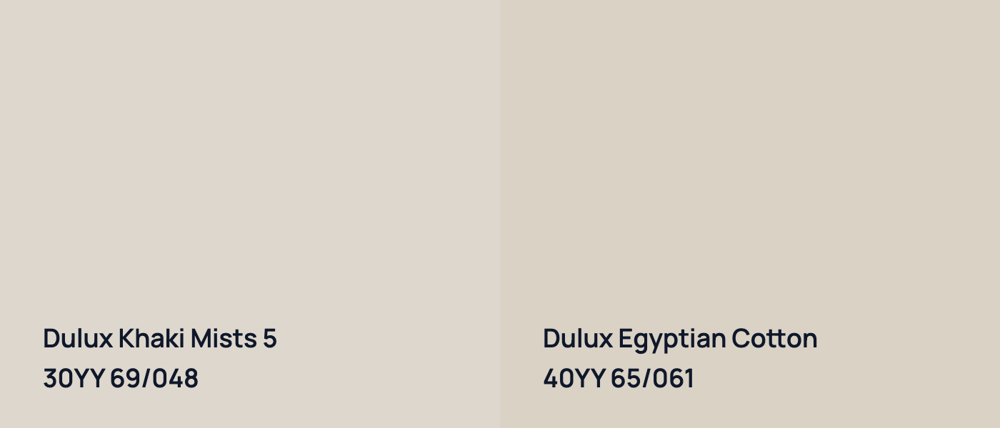 Dulux Khaki Mists 5 30YY 69/048 vs Dulux Egyptian Cotton 40YY 65/061