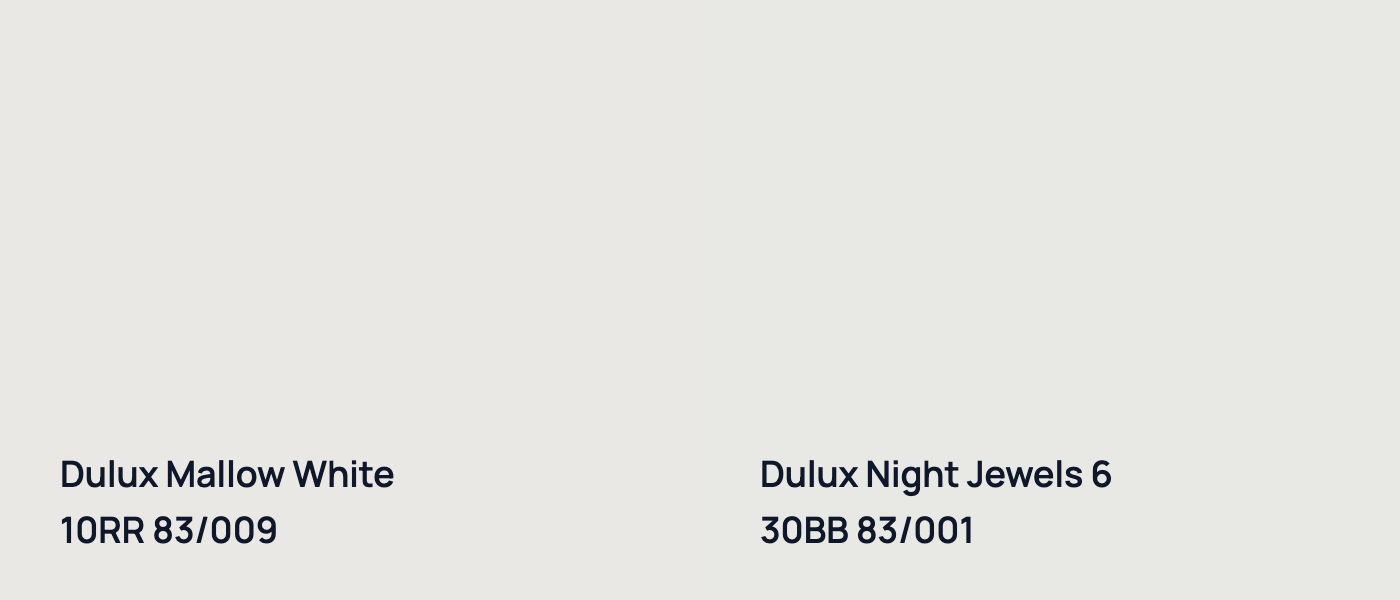 Dulux Mallow White 10RR 83/009 vs Dulux Night Jewels 6 30BB 83/001