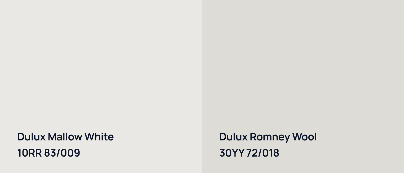 Dulux Mallow White 10RR 83/009 vs Dulux Romney Wool 30YY 72/018