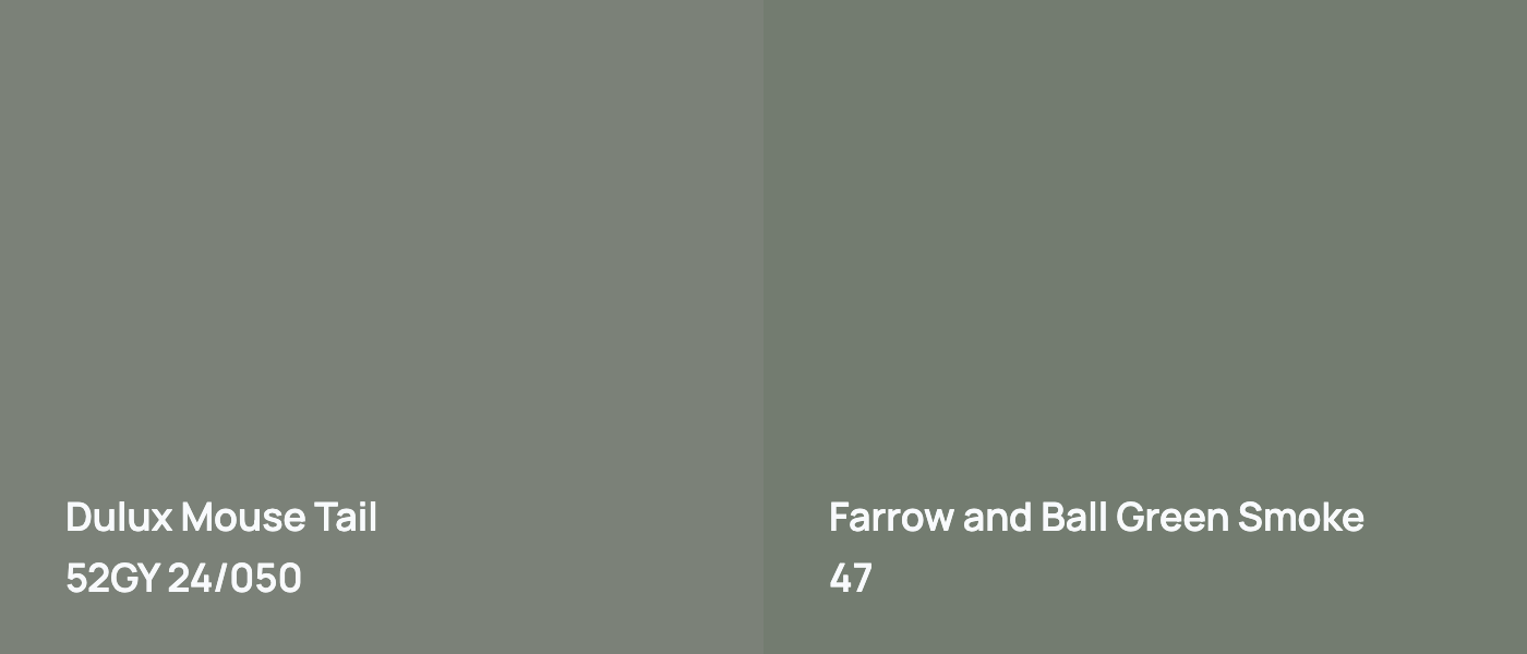 Dulux Mouse Tail 52GY 24/050 vs Farrow and Ball Green Smoke 47
