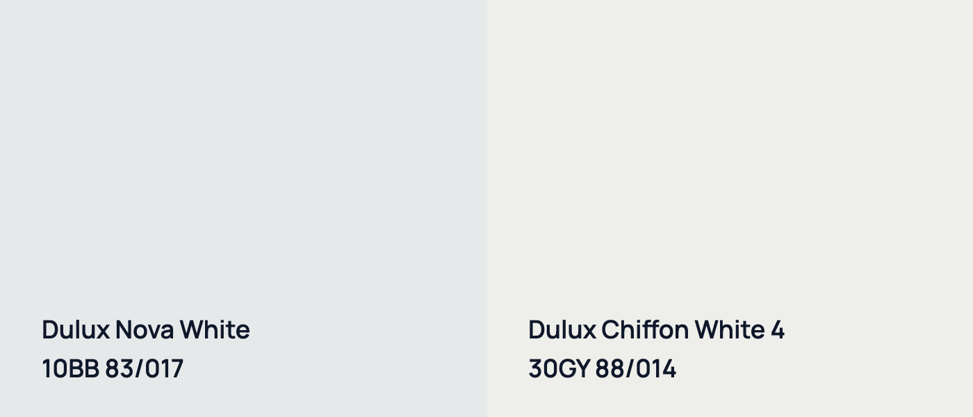 Dulux Nova White 10BB 83/017 vs Dulux Chiffon White 4 30GY 88/014
