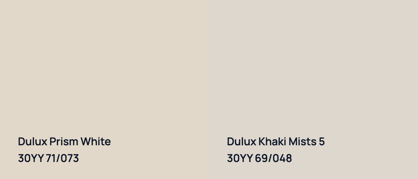 Dulux Prism White 30YY 71/073 vs Dulux Khaki Mists 5 30YY 69/048