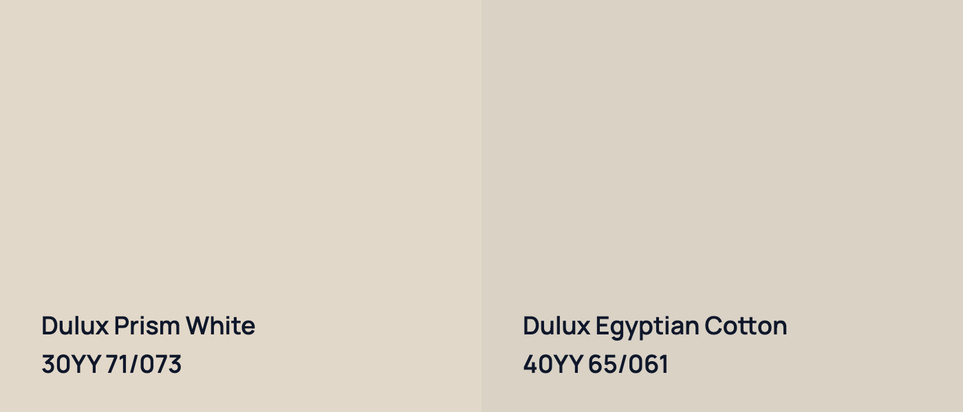 Dulux Prism White 30YY 71/073 vs Dulux Egyptian Cotton 40YY 65/061