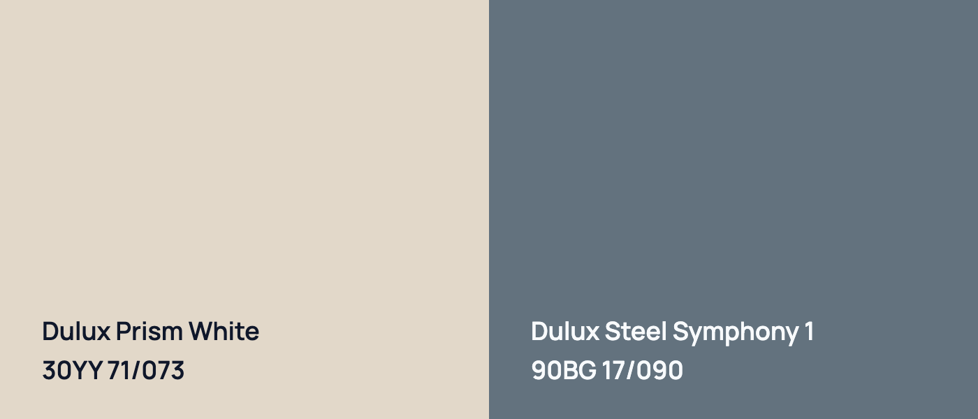 Dulux Prism White 30YY 71/073 vs Dulux Steel Symphony 1 90BG 17/090