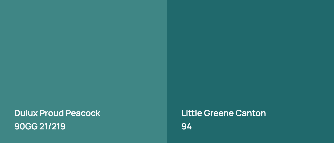 Dulux Proud Peacock 90GG 21/219 vs Little Greene Canton 94