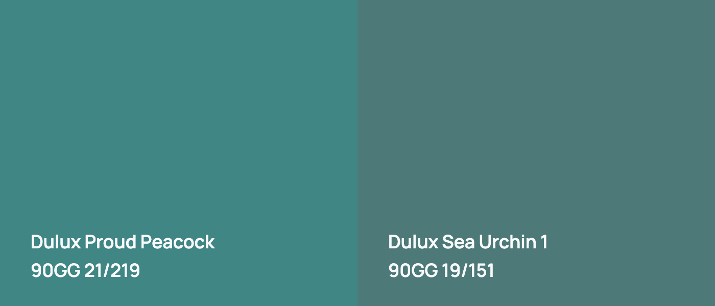Dulux Proud Peacock 90GG 21/219 vs Dulux Sea Urchin 1 90GG 19/151