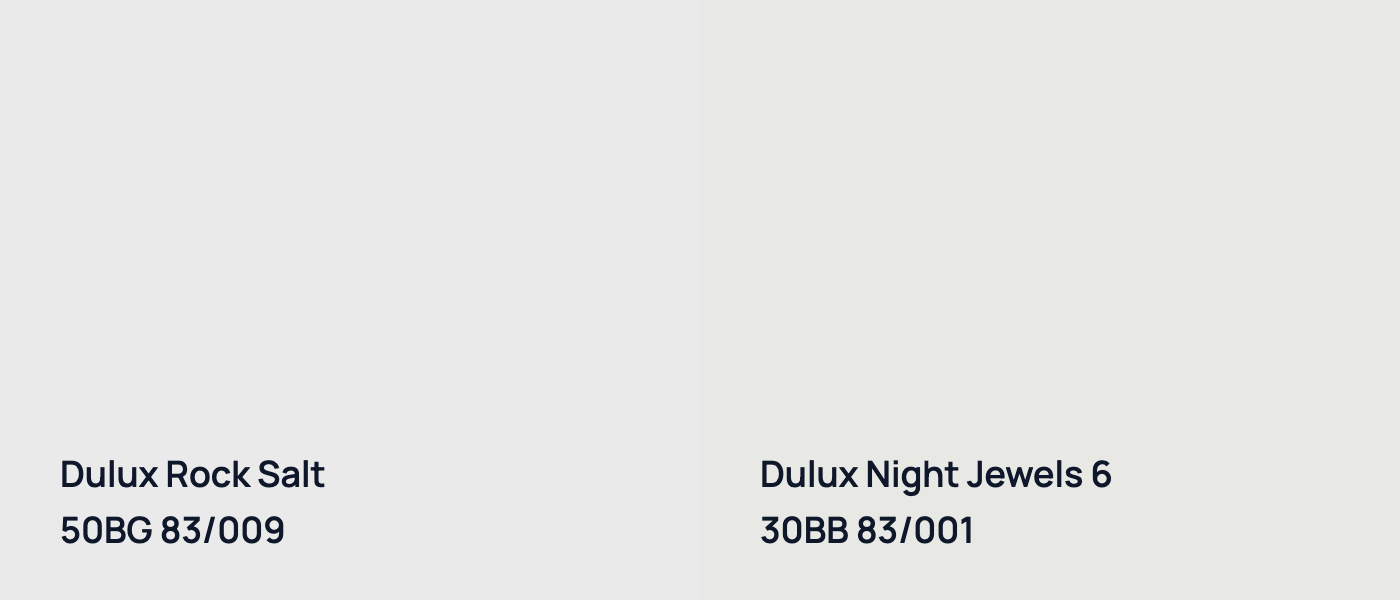 Dulux Rock Salt 50BG 83/009 vs Dulux Night Jewels 6 30BB 83/001