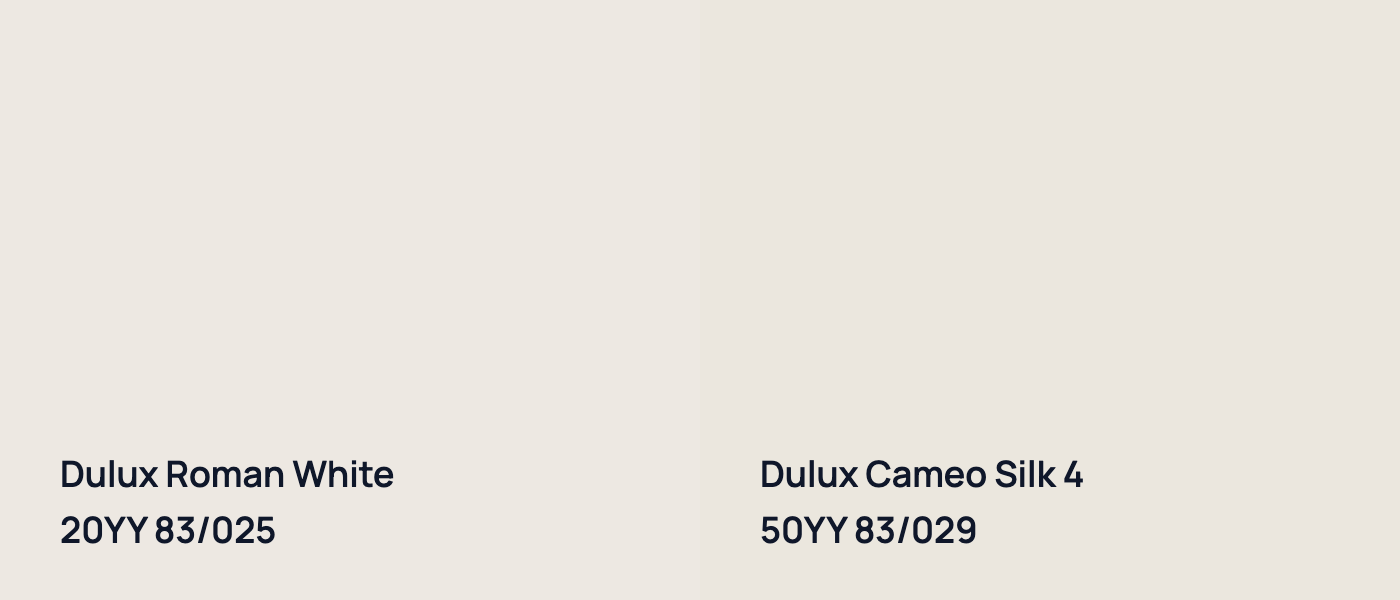 Dulux Roman White 20YY 83/025 vs Dulux Cameo Silk 4 50YY 83/029