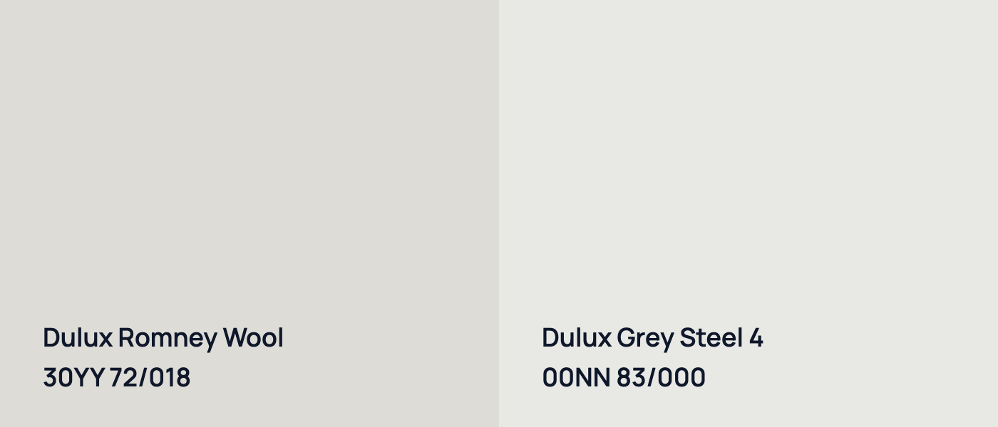 Dulux Romney Wool 30YY 72/018 vs Dulux Grey Steel 4 00NN 83/000