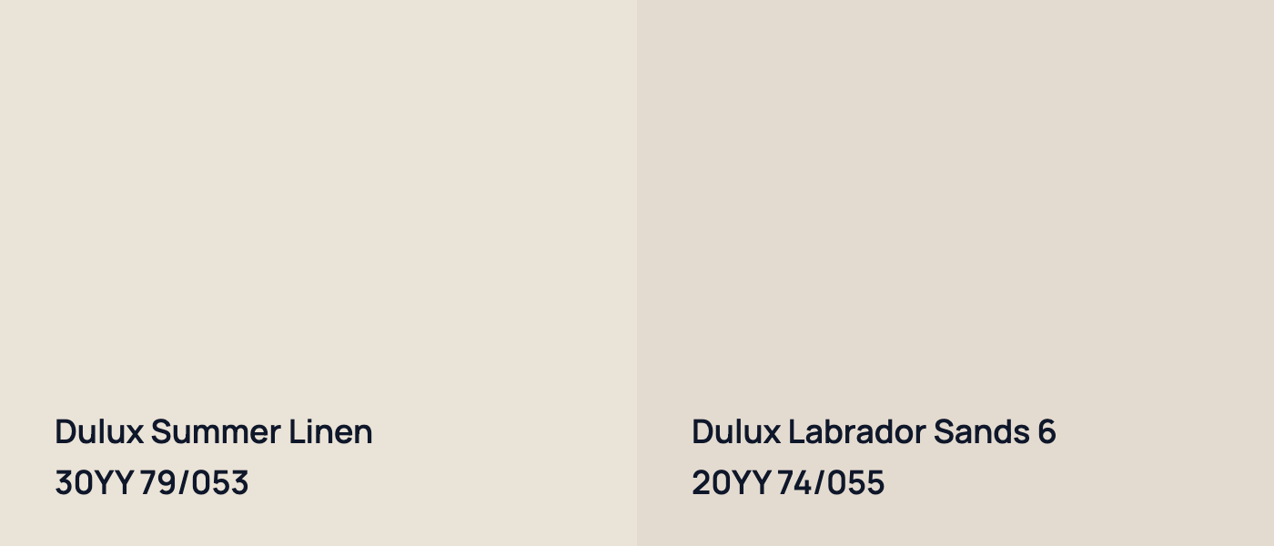 Dulux Summer Linen 30YY 79/053 vs Dulux Labrador Sands 6 20YY 74/055