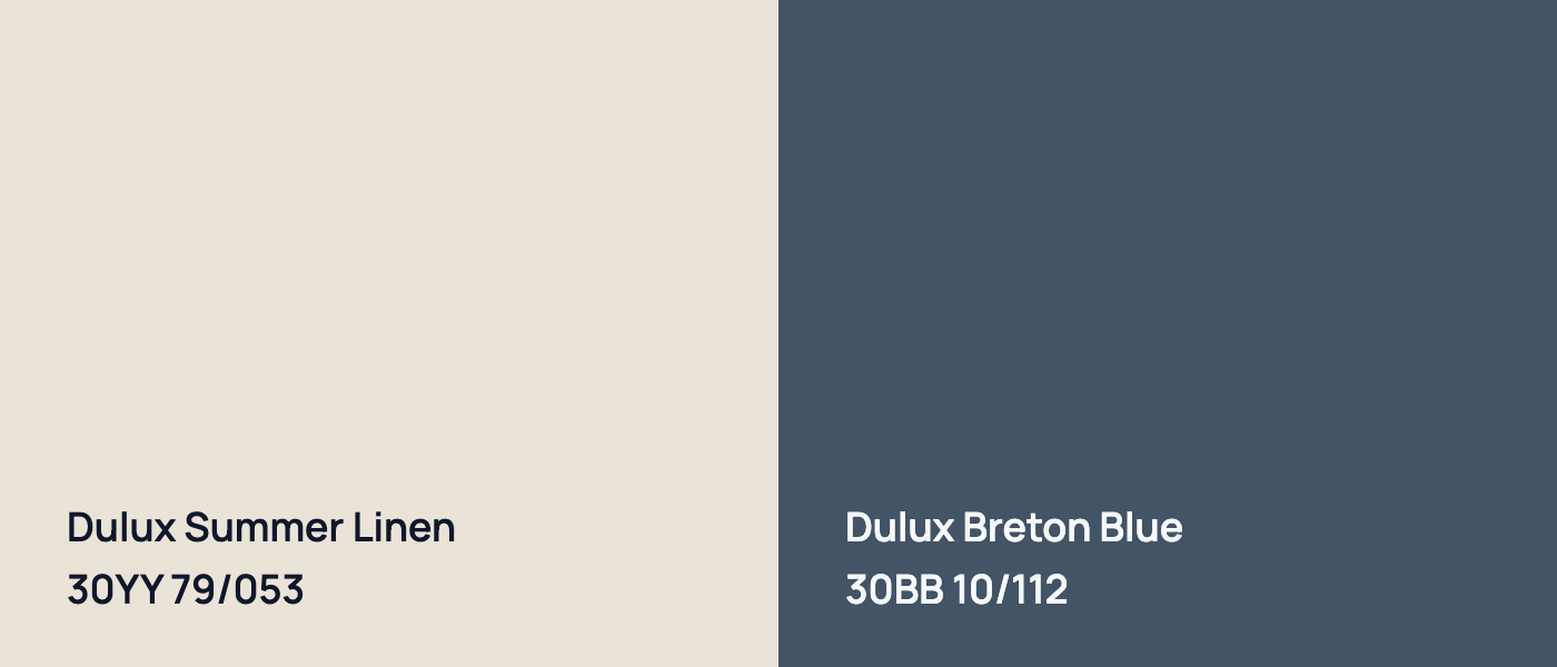 Dulux Summer Linen 30YY 79/053 vs Dulux Breton Blue 30BB 10/112