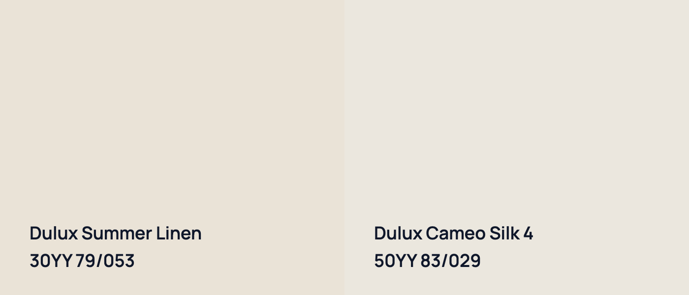 Dulux Summer Linen 30YY 79/053 vs Dulux Cameo Silk 4 50YY 83/029