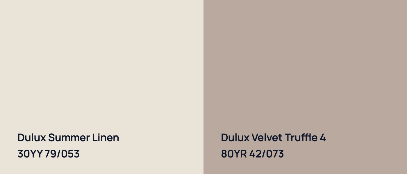 Dulux Summer Linen 30YY 79/053 vs Dulux Velvet Truffle 4 80YR 42/073