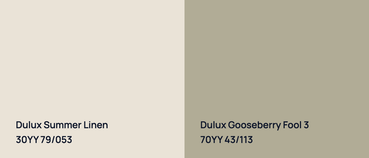 Dulux Summer Linen 30YY 79/053 vs Dulux Gooseberry Fool 3 70YY 43/113