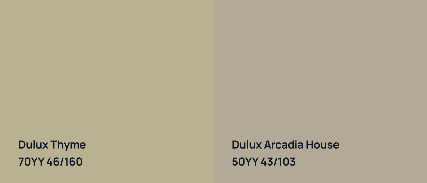 Dulux Thyme 70YY 46/160 vs Dulux Arcadia House 50YY 43/103