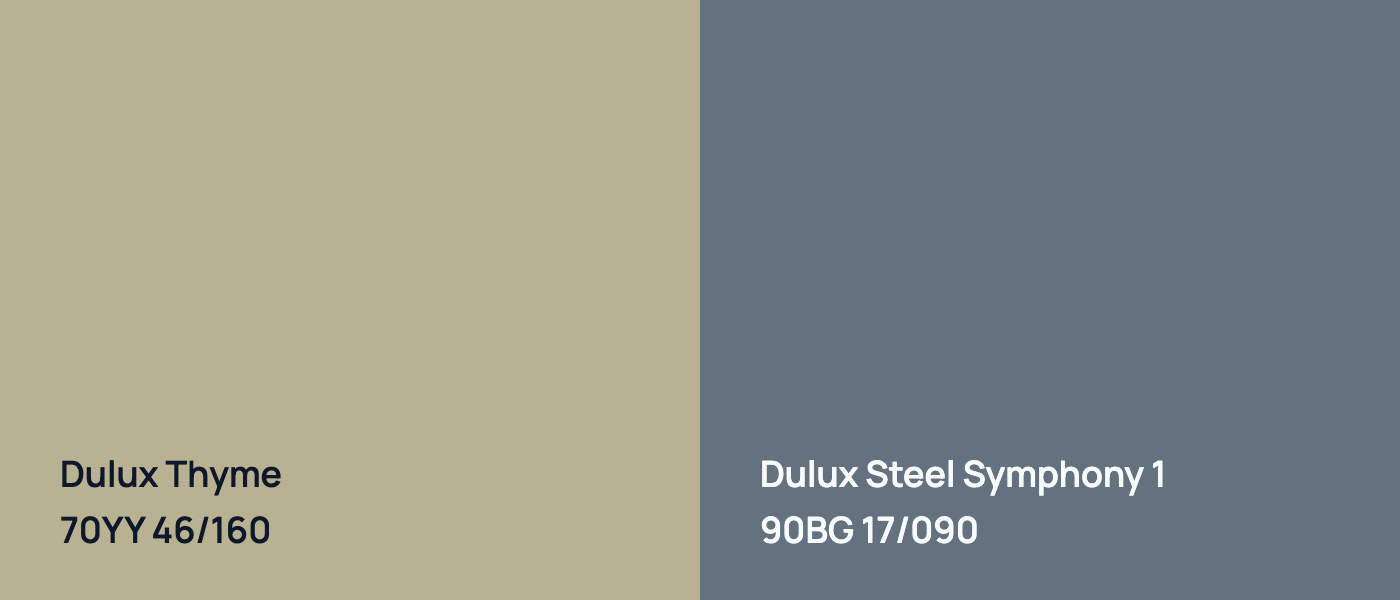 Dulux Thyme 70YY 46/160 vs Dulux Steel Symphony 1 90BG 17/090
