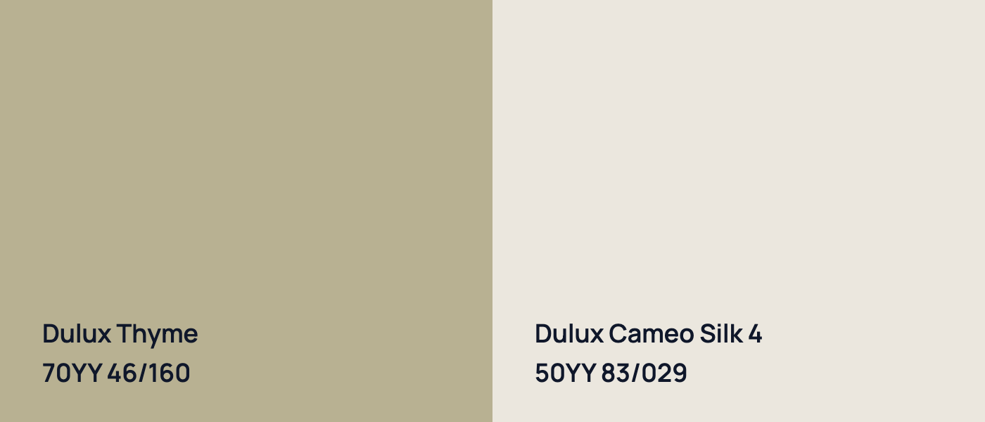 Dulux Thyme 70YY 46/160 vs Dulux Cameo Silk 4 50YY 83/029