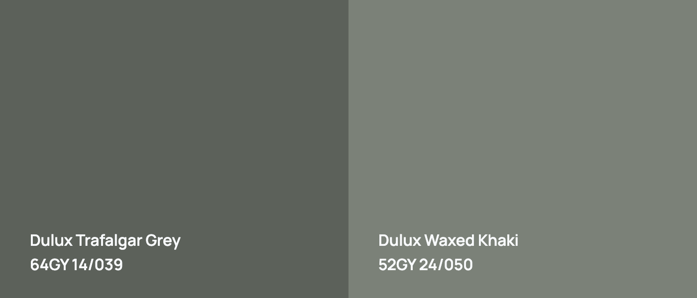 Dulux Trafalgar Grey 64GY 14/039 vs Dulux Waxed Khaki 52GY 24/050