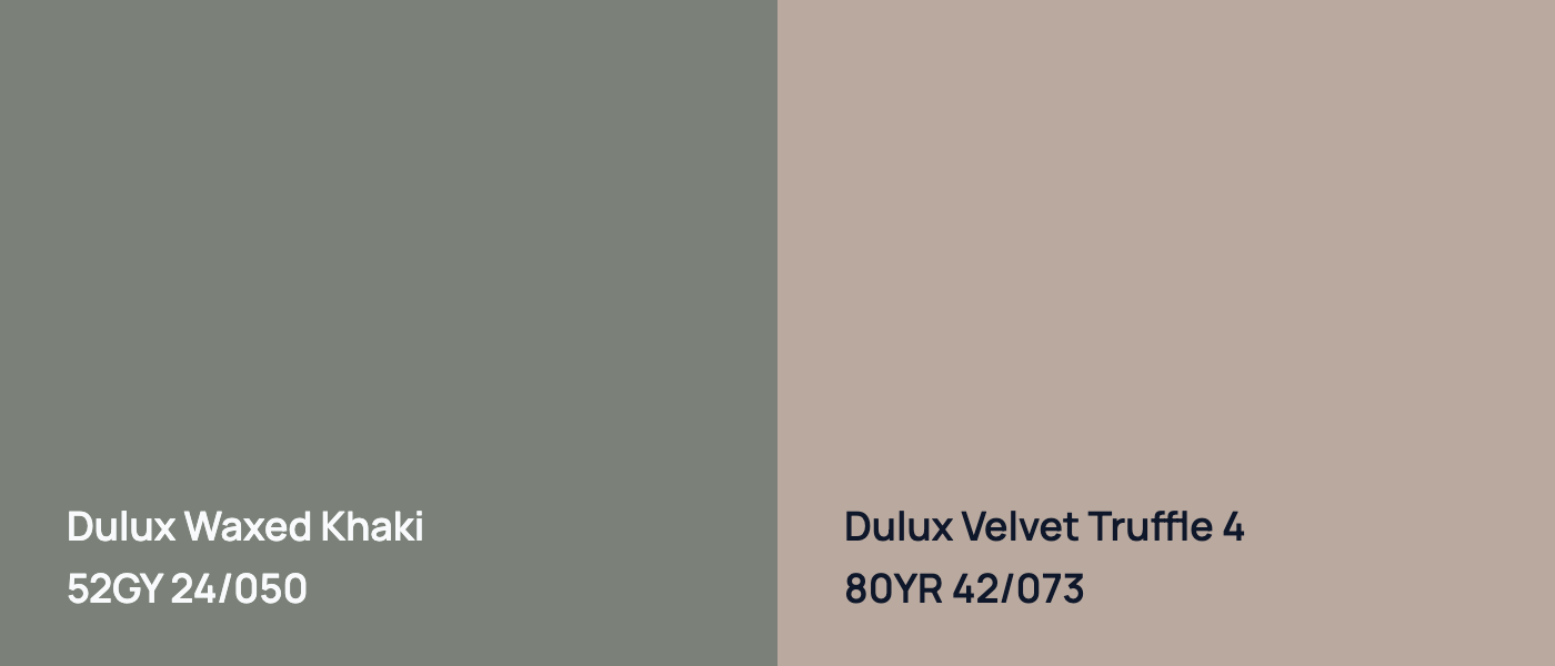 Dulux Waxed Khaki 52GY 24/050 vs Dulux Velvet Truffle 4 80YR 42/073