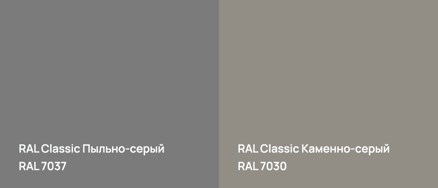 RAL Classic Пыльно-серый RAL 7037 vs RAL Classic Каменно-серый RAL 7030