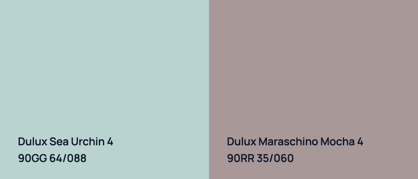 Dulux Sea Urchin 4 90GG 64/088 vs Dulux Maraschino Mocha 4 90RR 35/060