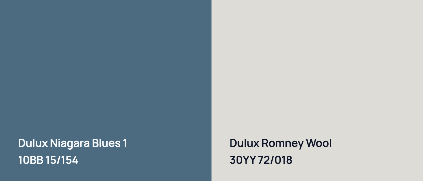 Dulux Niagara Blues 1 10BB 15/154 vs Dulux Romney Wool 30YY 72/018