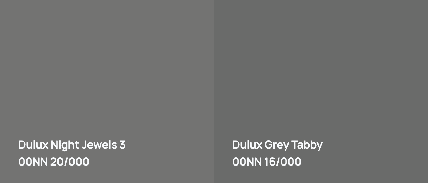 Dulux Night Jewels 3 00NN 20/000 vs Dulux Grey Tabby 00NN 16/000