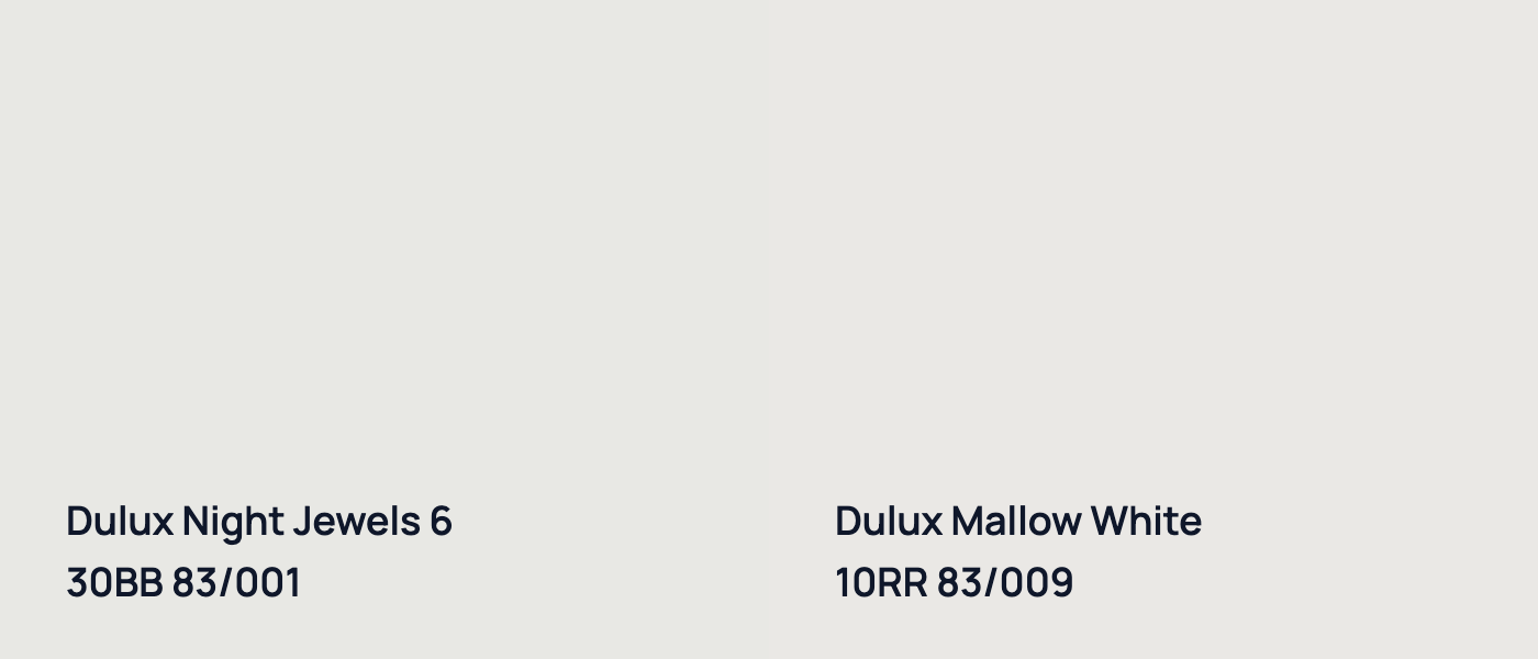 Dulux Night Jewels 6 30BB 83/001 vs Dulux Mallow White 10RR 83/009