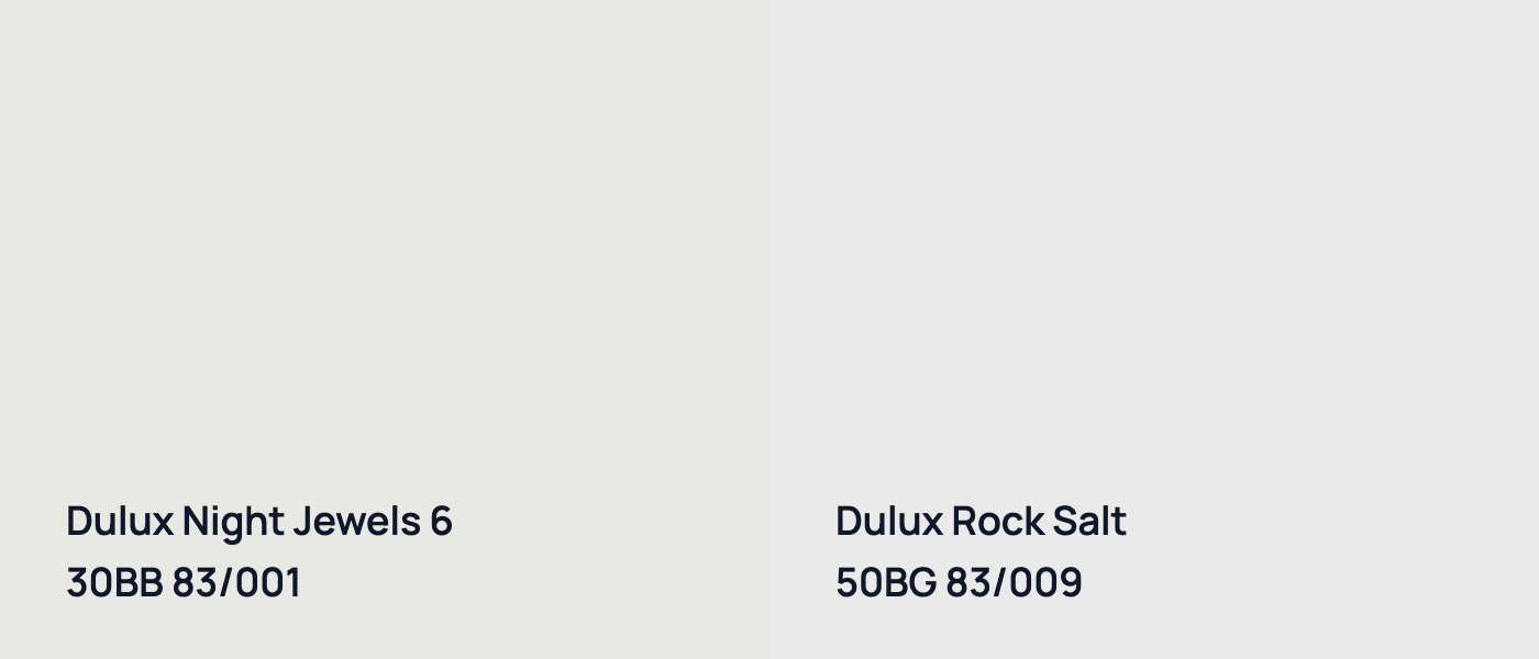 Dulux Night Jewels 6 30BB 83/001 vs Dulux Rock Salt 50BG 83/009
