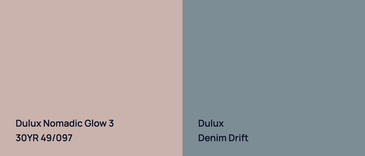 Dulux Nomadic Glow 3 30YR 49/097 vs Dulux  Denim Drift