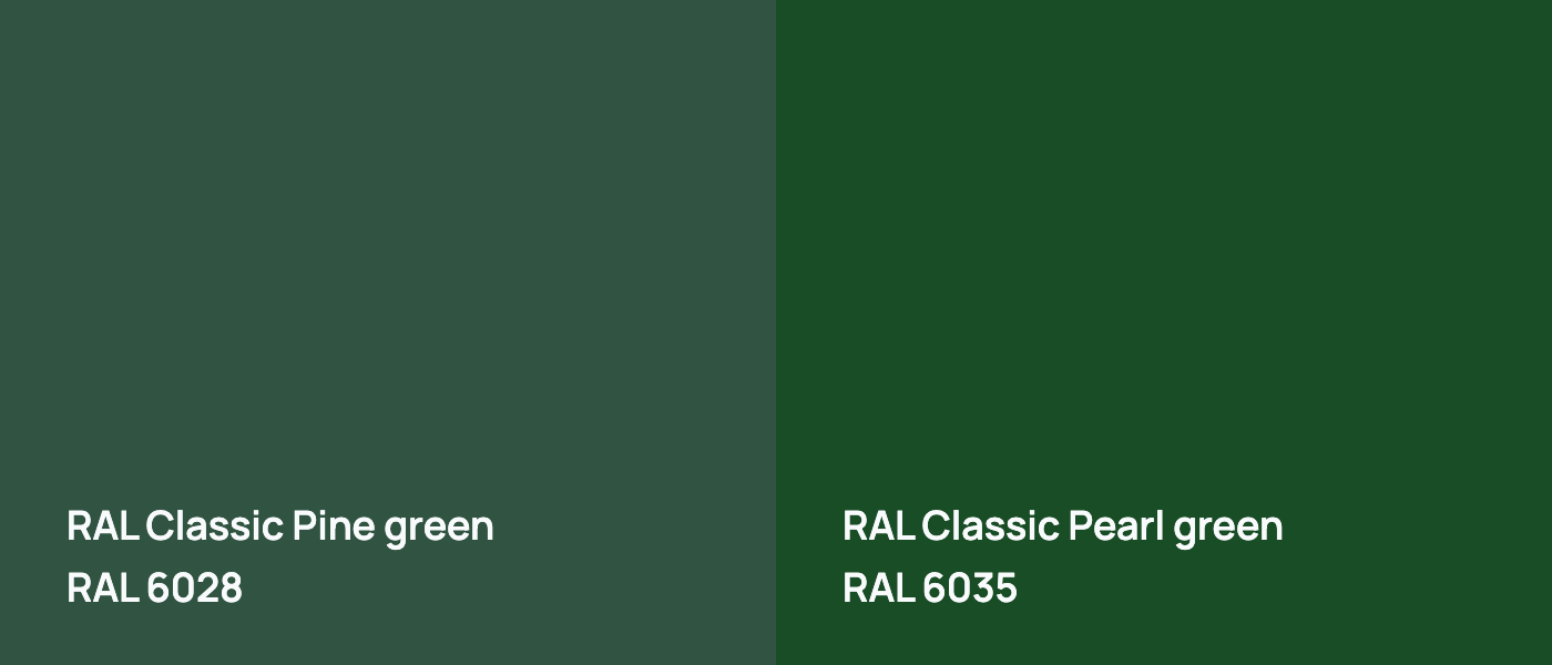 RAL Classic Сосновый зелёный RAL 6028 vs RAL Classic  Pearl green RAL 6035
