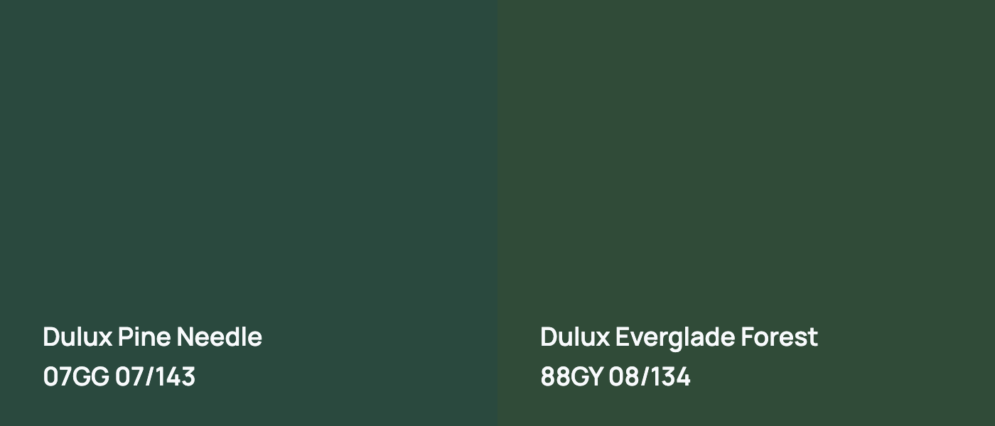 Dulux Pine Needle 07GG 07/143 vs Dulux Everglade Forest 88GY 08/134