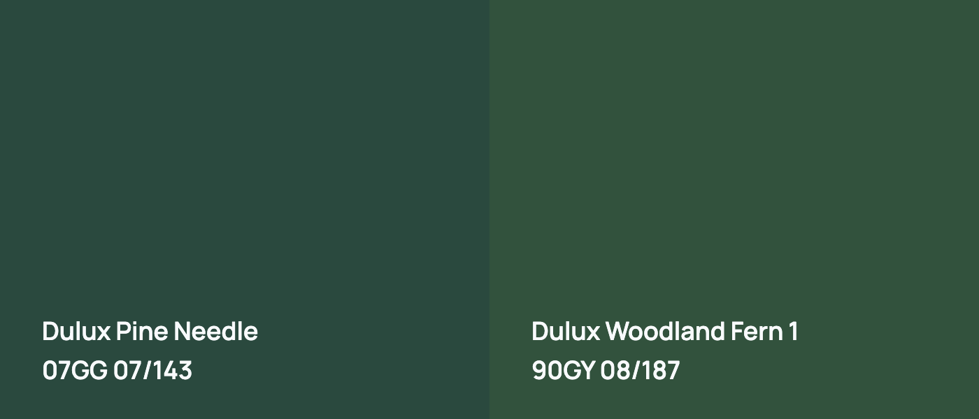 Dulux Pine Needle 07GG 07/143 vs Dulux Woodland Fern 1 90GY 08/187