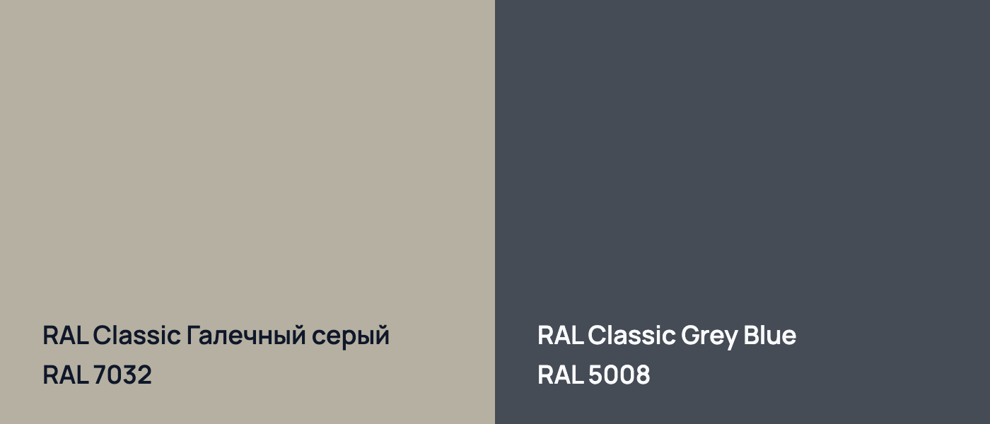 RAL Classic Галечный серый RAL 7032 vs RAL Classic Серо-синий RAL 5008