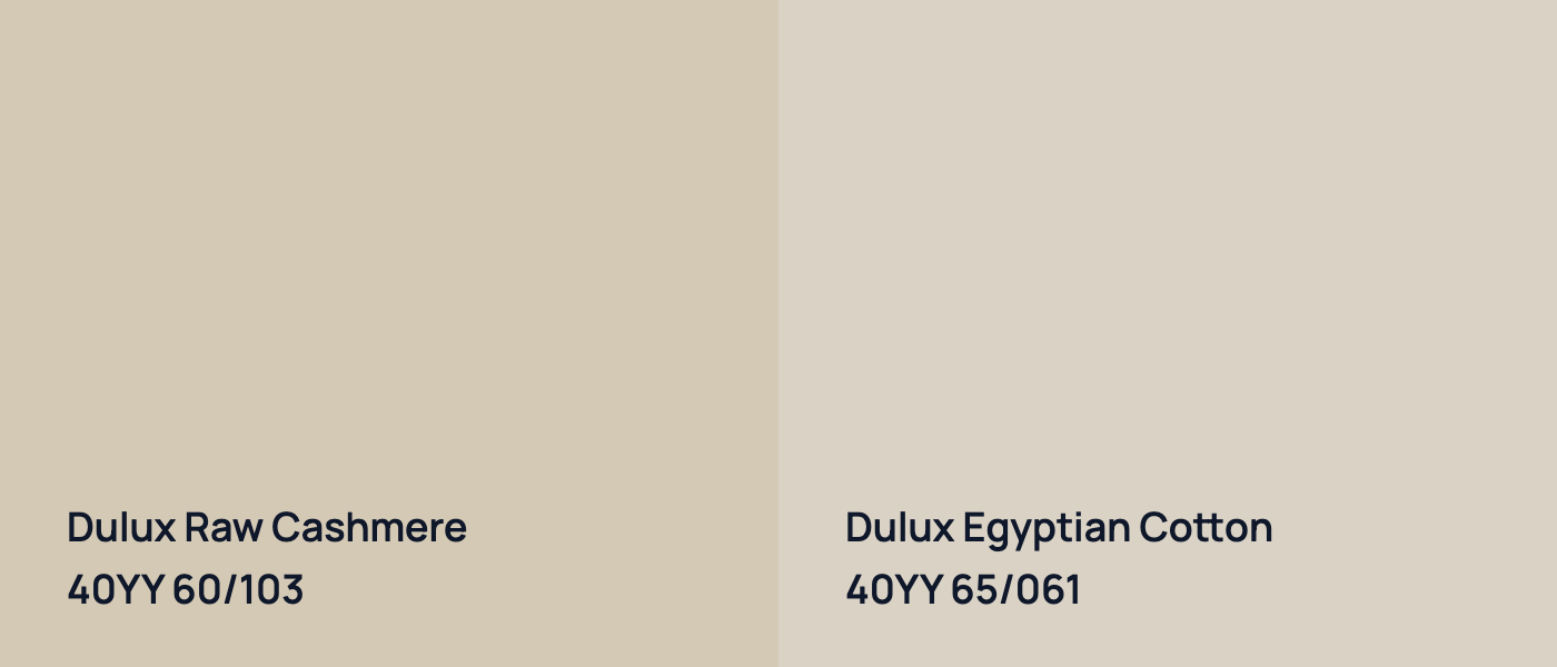Dulux Raw Cashmere 40YY 60/103 vs Dulux Egyptian Cotton 40YY 65/061