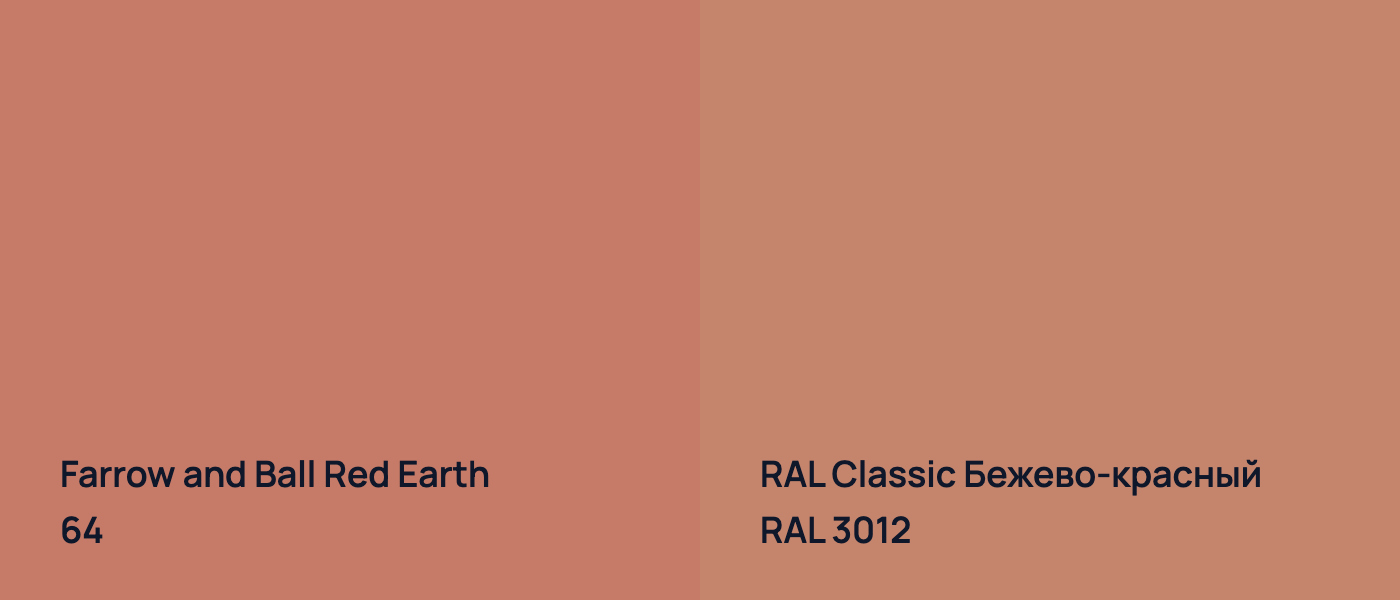 Farrow and Ball Red Earth 64 vs RAL Classic Бежево-красный RAL 3012
