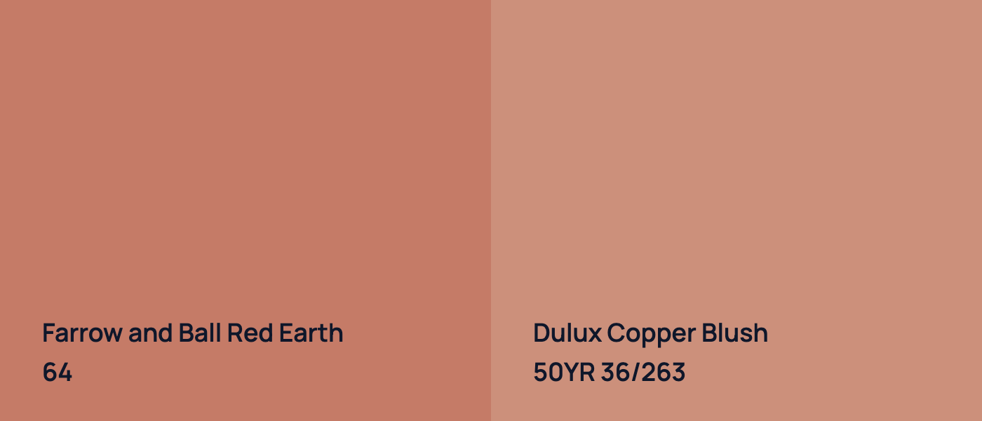 Farrow and Ball Red Earth 64 vs Dulux Copper Blush 50YR 36/263